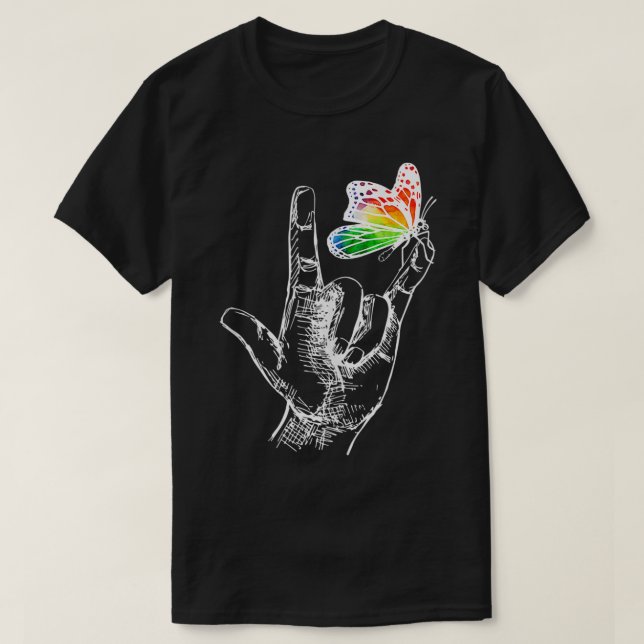I Kärlek skriver du språk Butterfly Autism Awa T Shirt (Design framsida)