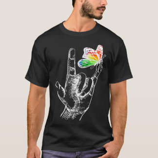 I Kärlek skriver du språk Butterfly Autism Awa T Shirt