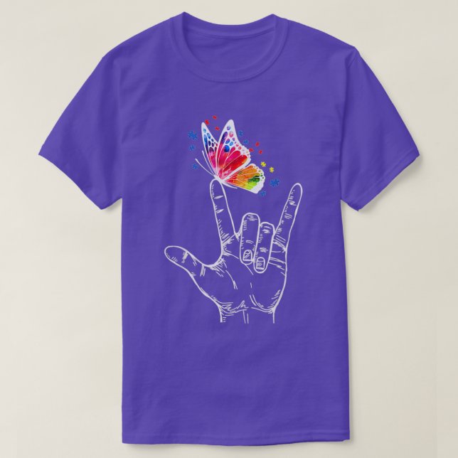 I Kärlek skriver du språk Butterfly Autism Awa T Shirt (Design framsida)