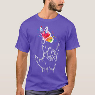 I Kärlek skriver du språk Butterfly Autism Awa T Shirt