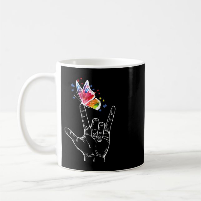 I Kärlek skriver du språk Butterfly Puzzle Paj Kaffemugg (Vänster)