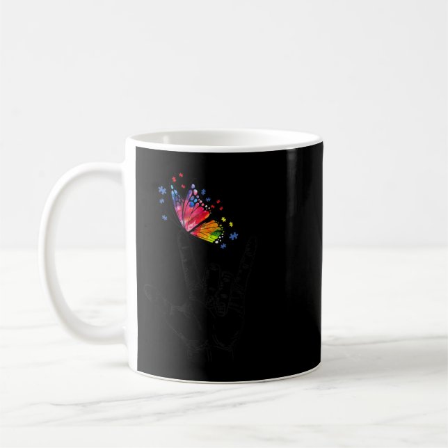 I Kärlek skriver du språk Butterfly Puzzle Paj Kaffemugg (Vänster)