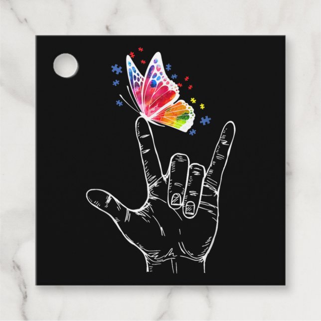 I Kärlek skriver du under "Butterfly Autism" Gåvor Etiketter (Framsida)