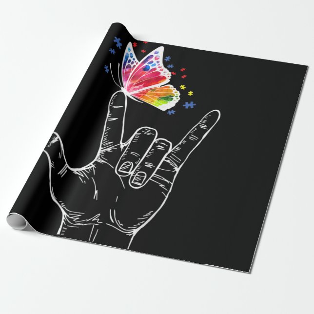 I Kärlek skriver du under "Butterfly Autism" Presentpapper (Utrullad)