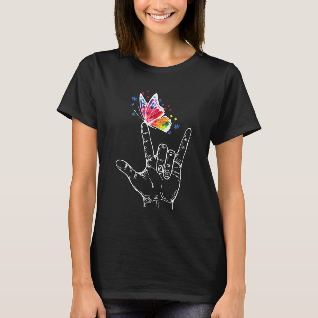 I Kärlek skriver du under "Butterfly Autism" T Shirt (Framsida)