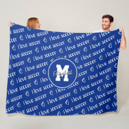 I kärlek-soccertypografi mönster ANY färg Fleecefilt