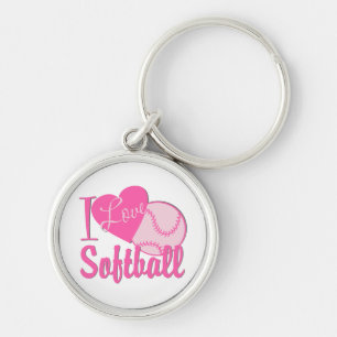 I Kärlek Softball Rosa Rund Silverfärgad Nyckelring