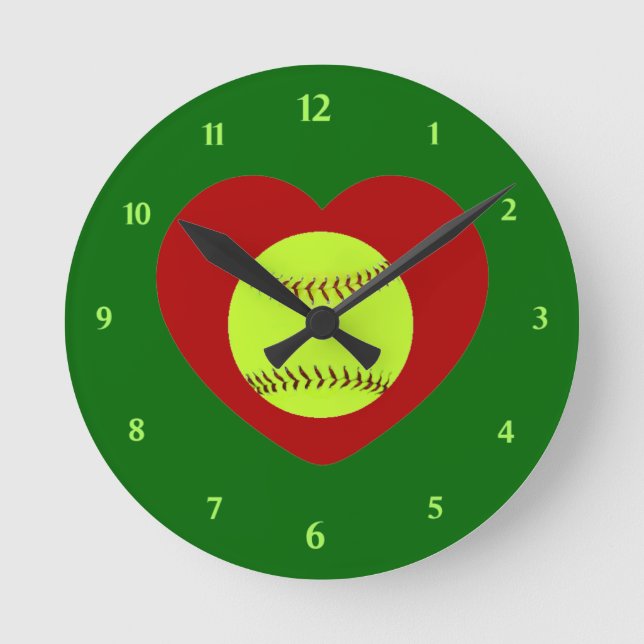 I Kärlek Softball Wall Clock Rund Klocka (Framsida)