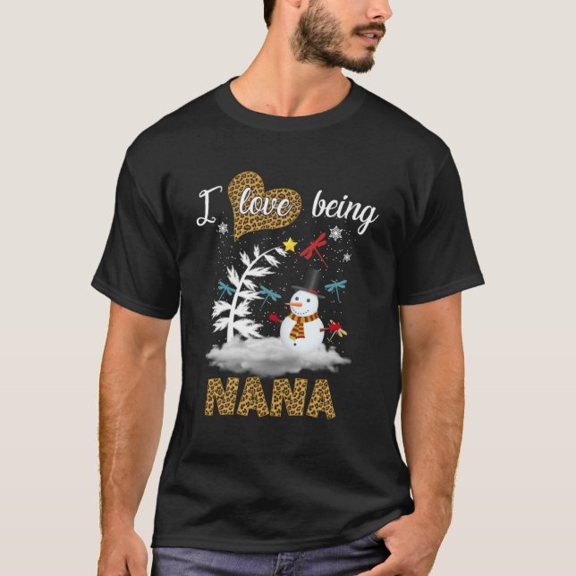 I Kärlek som är en Nana Snögubbe Leopard-jul T Shirt (Framsida)