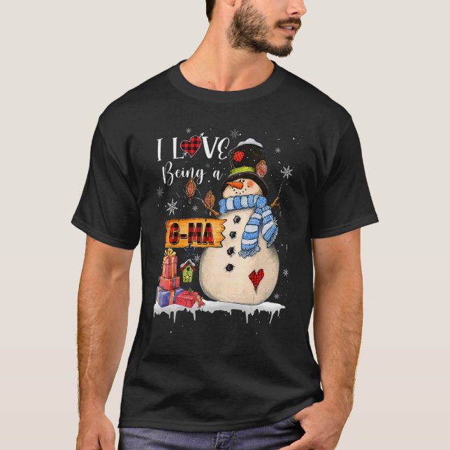 I Kärlek som är G morsa Snögubbe Julafton julfamil T Shirt (Framsida)