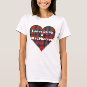 I Kärlek som är MacPherson Klan Red Tartan Heart T Shirt