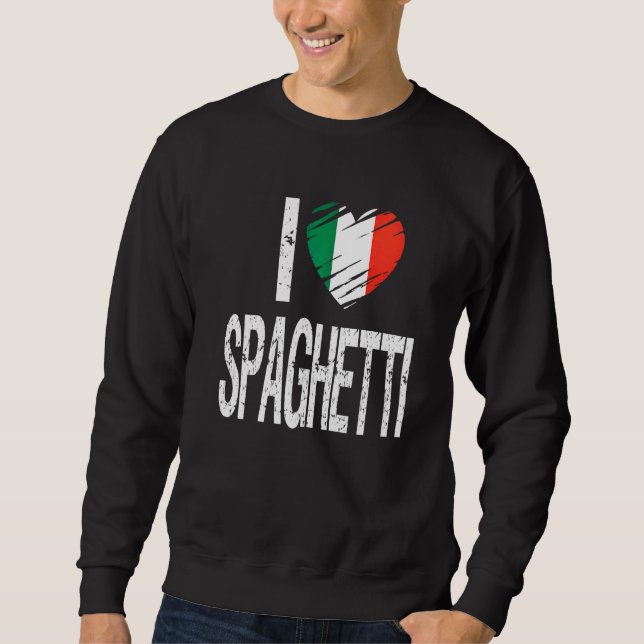 I Kärlek Spaghetti med Flagga av Italien Lång Ärmad Tröja (Framsida)