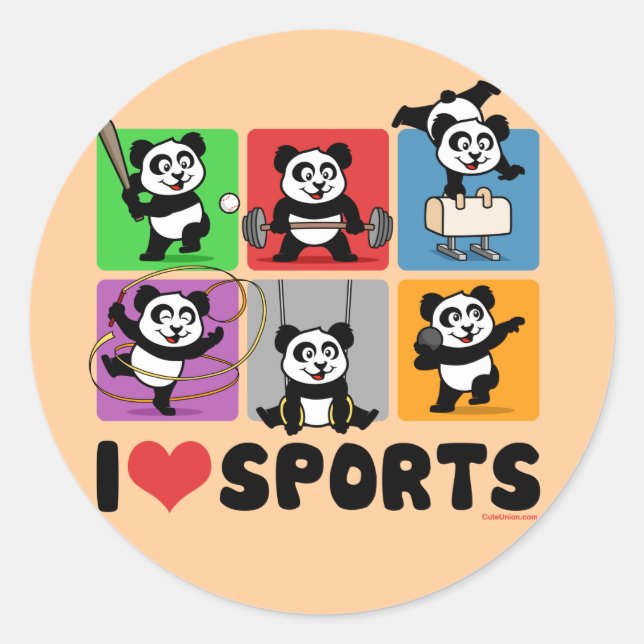 I Kärlek Sports Pandas Runt Klistermärke (Framsida)