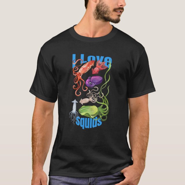 I Kärlek Squids octopus cephalopod Sea Ssomkawa T Shirt (Framsida)