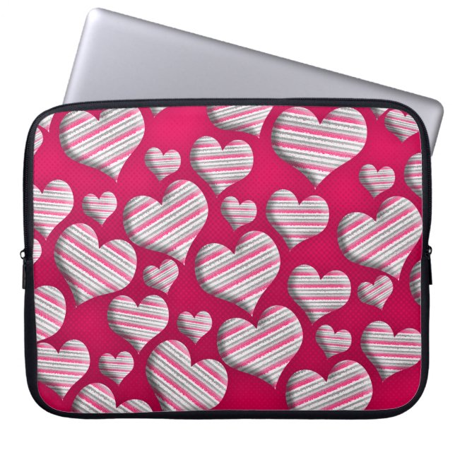I Kärlek Stripe Hearts Laptop Fodral (Framsidan)