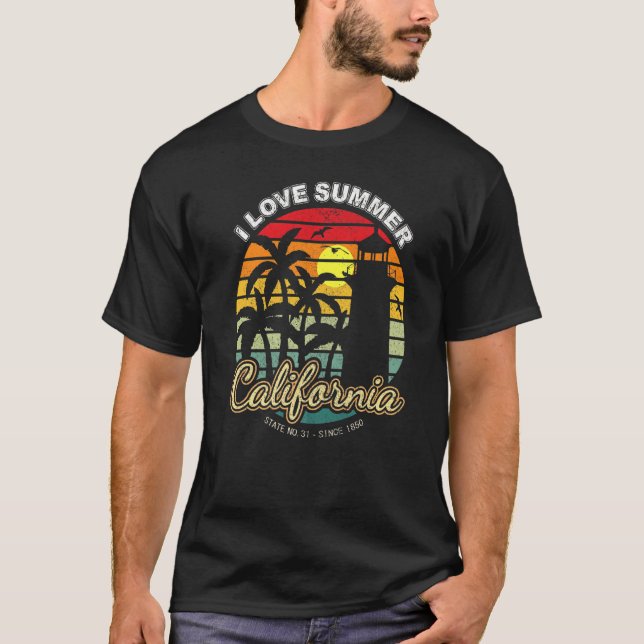 I Kärlek Summer California Retro Sunset Lighthouse T Shirt (Framsida)