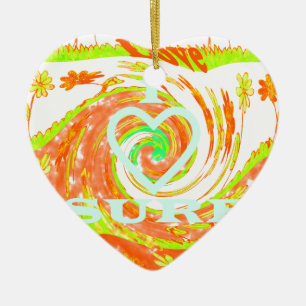 I Kärlek Surfa: Fin Blommigt med Coola Text Art Julgransprydnad Keramik