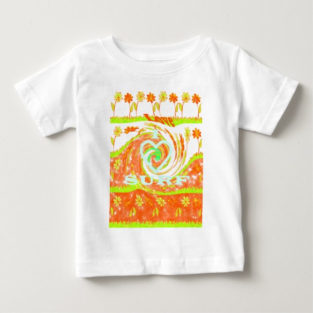 I Kärlek Surfa: Fin Blommigt med Coola Text Art T-shirt (Framsida)
