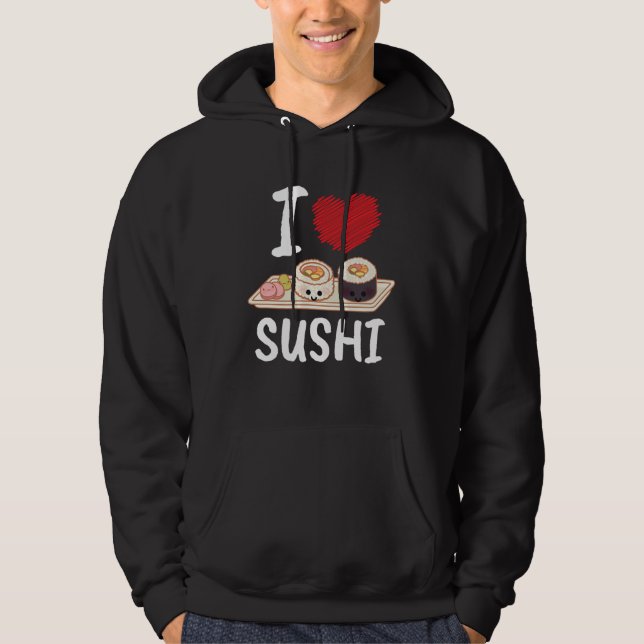 I Kärlek Sushi Japan Kawaii Hoodie (Framsida)