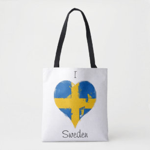 I Kärlek Sverige Distress Paíred Heart Flagga Tygkasse