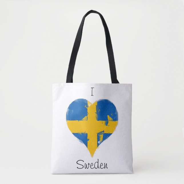 I Kärlek Sverige Distress Paíred Heart Flagga Tygkasse (Framsida)