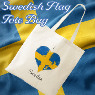 I Kärlek Sverige Distress Paíred Heart Flagga Tygkasse