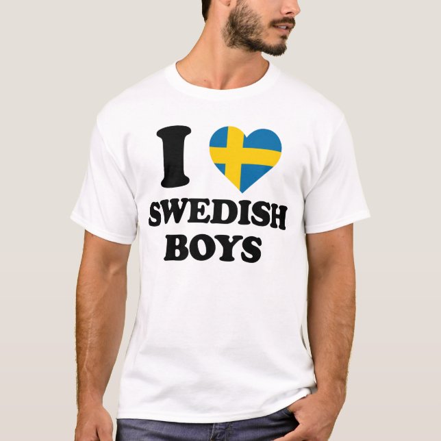 I kärlek Swedish Boys Roligt Sverige Flagga Heart  T Shirt (Framsida)