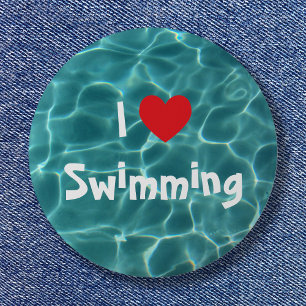 I Kärlek Swimming Red Heart med Aqua Bassäng Vatte Knapp