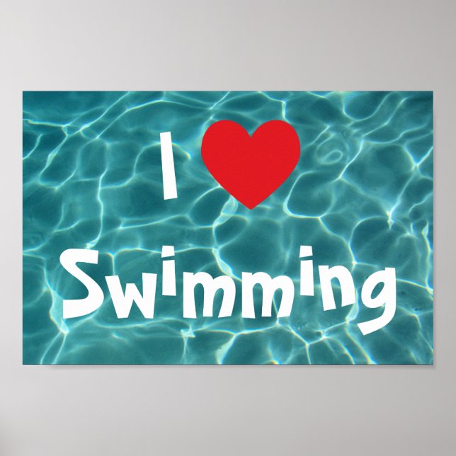 I Kärlek Swimming Red Heart med Aqua Bassäng Vatte Poster (Framsidan)