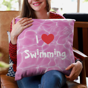 I Kärlek Swimming Red Heart med Rosa Bassäng Vatte Kudde