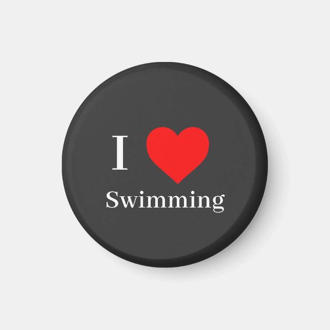I kärlek Swimming Typography & Red Heart Black Magnet (Framsidan)
