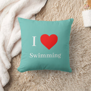 I kärlek Swimming Typography & Red Heart Mint Grön Kudde