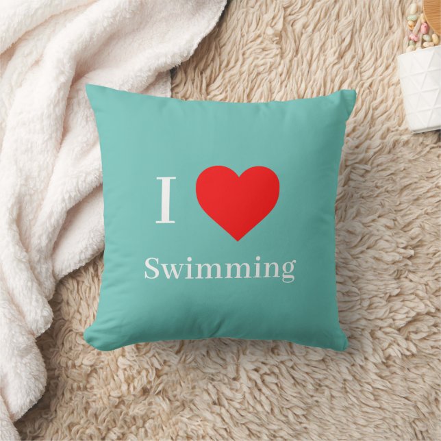 I kärlek Swimming Typography & Red Heart Mint Grön Kudde (Filt)