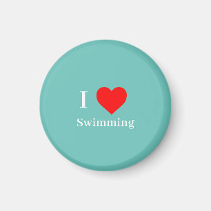 I kärlek Swimming Typography & Red Heart Mint Grön Magnet