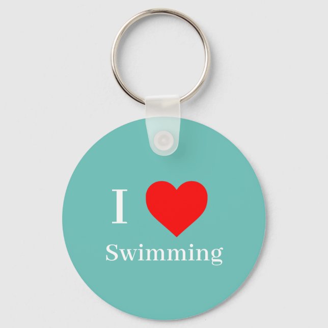 I kärlek Swimming Typography & Red Heart Mint Grön Nyckelring (Framsida)