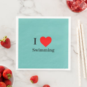 I kärlek Swimming Typography & Red Heart Mint Grön Pappersservett