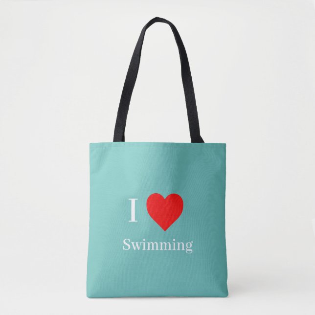 I kärlek Swimming Typography & Red Heart Mint Grön Tygkasse (Framsida)