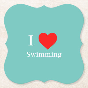 I kärlek Swimming Typography & Red Heart Mint Grön Underlägg Papper