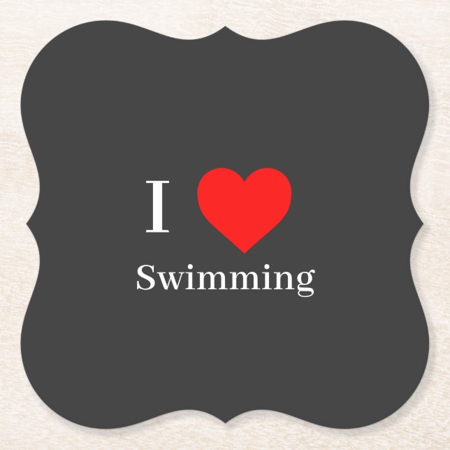 I kärlek Swimming Typography & Red Heart Mörk Gråt Underlägg Papper (Framsida)