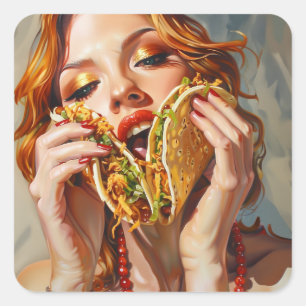 I Kärlek Tacos Fyrkantigt Klistermärke