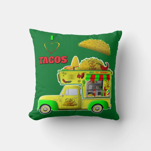 I Kärlek Tacos Little Taco Lastbil Reversibel Kudde (Framsida)