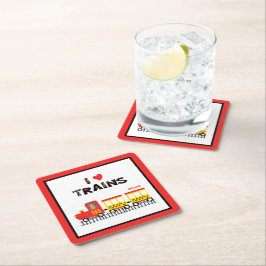 I Kärlek Tåg färgstarka barn foto Namn Party Underlägg Papper Kvadrat