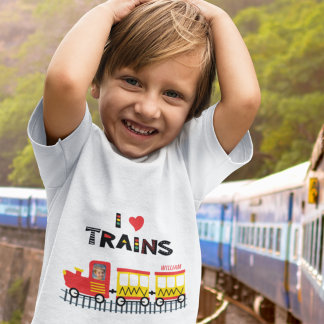 I Kärlek Tåg färgstarka barn Foto och Namn T Shirt