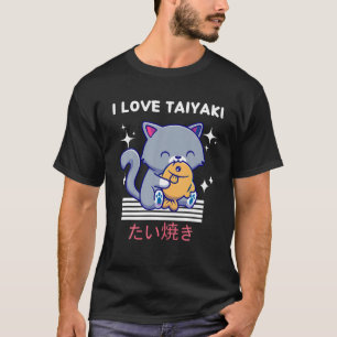 I Kärlek Taiyaki Cute Kawaii Cat Eats Taiyaki Japa T Shirt