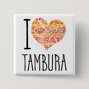 I Kärlek Tambura Orange Mandala Heart Knapp