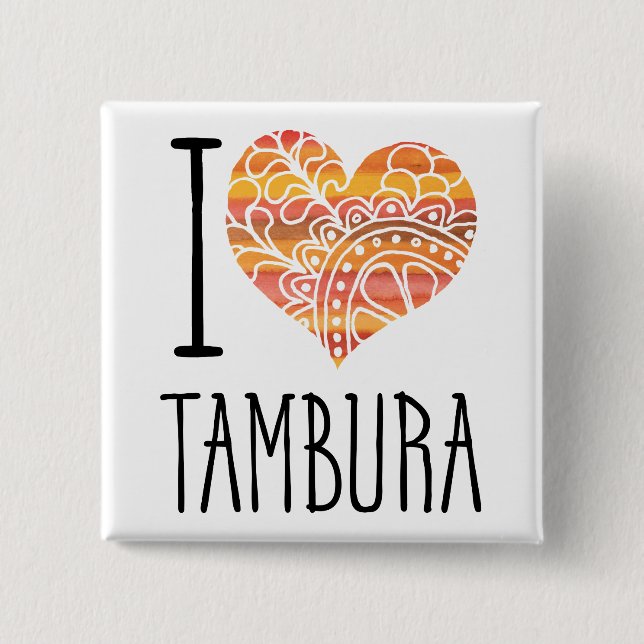 I Kärlek Tambura Orange Mandala Heart Knapp (Framsida)