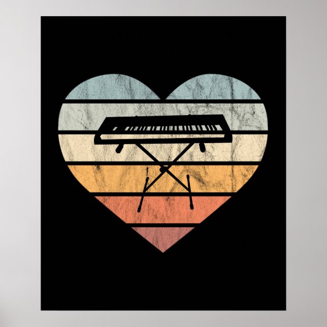 I Kärlek Tangentbord och Synthie Retro Heart Poster (Framsidan)