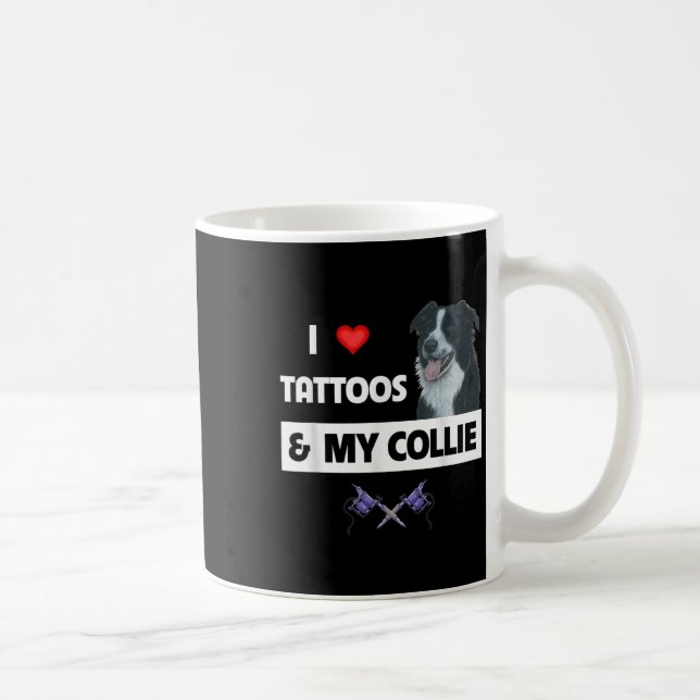 I Kärlek Tattoos och Gräns Collie Hund Tattooed M Kaffemugg (Höger)