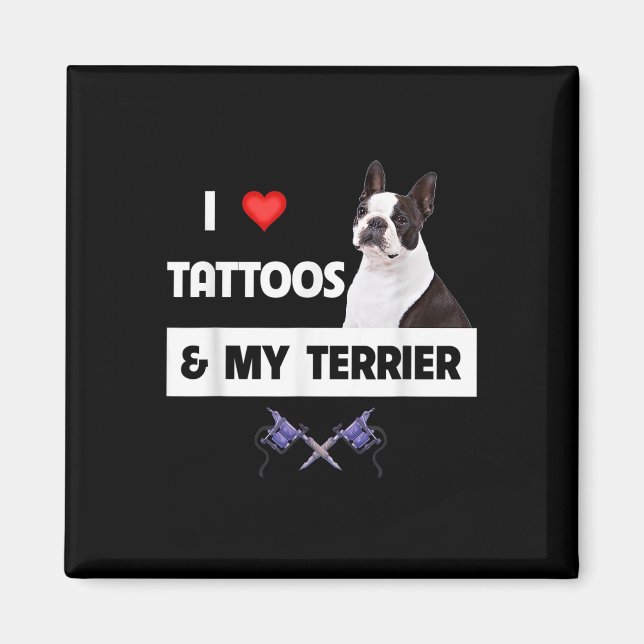 I Kärlek Tattoos och Gräns Collie Hund Tattooed M Magnet (Framsidan)