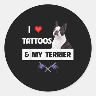 I Kärlek Tattoos och Gräns Collie Hund Tattooed M Runt Klistermärke